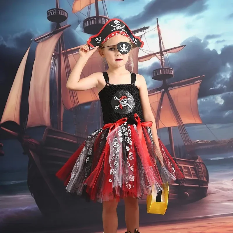 11Pirate Costume Girls Pirates of The Caribbean  Sparrow Cosplay Child Kids Clothes Prop Suit Carnival Party Costumes for Kids