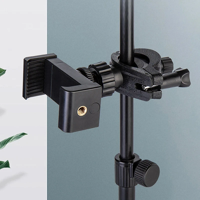 

360° Rotating Auto Lock Phone Holder for Ring Light Tripod, Live Streaming Mount Bracket for Smartphone & DSLR Camera