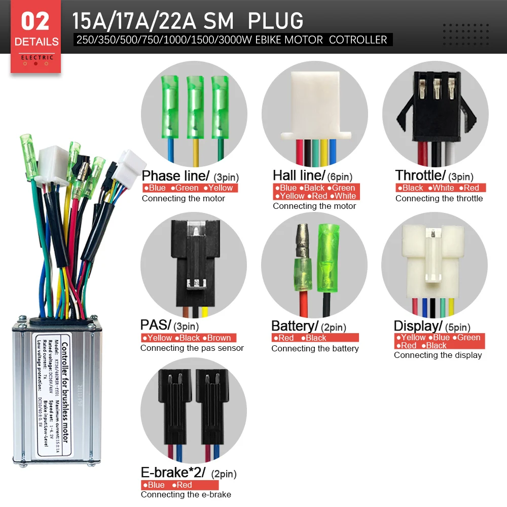 Ebike KT تحكم 36 فولت/48 فولت 15A-50A 500 واط 1000 واط 1500 واط 2000 واط مع TF04 LCD3 عرض دراجة كهربائية Sinewave تحويل المراقب المالي #3