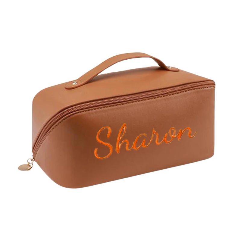 

Monogramed Cosmetic Bag, Personalized Large Capacity Makeup Bag,Embroidered Bridesmaid Gifts,Travel Toiletry Bag, Bridal Shower