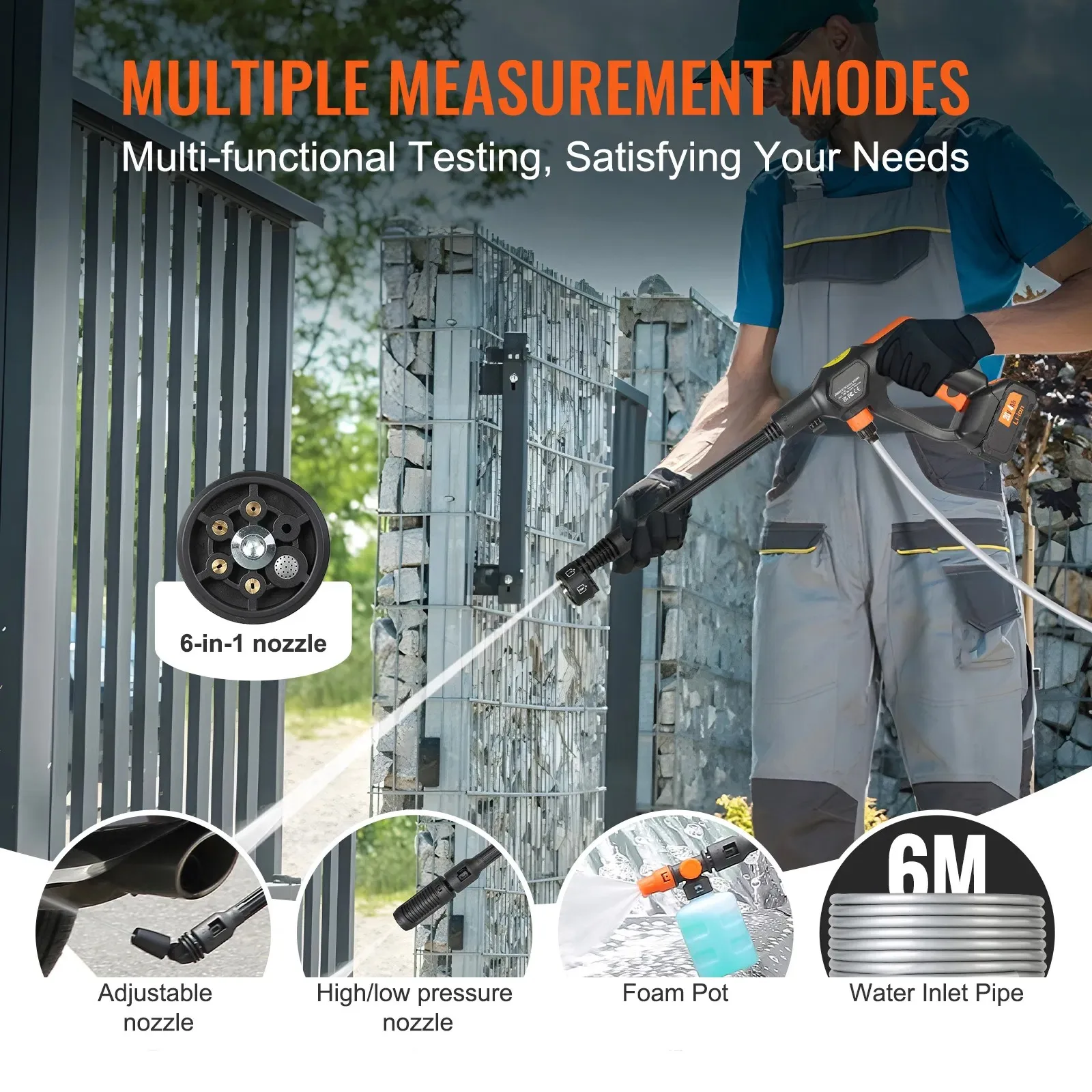 Cordless Pressure Washer, 652-PSI 1.0 GPM Portable Power Cleaner, Handheld High-Pressure Car Washer Gun with 4.0Ah Battery, Charger, 6-in-1 Nozzle, for Home/Floor Cleaning & Watering