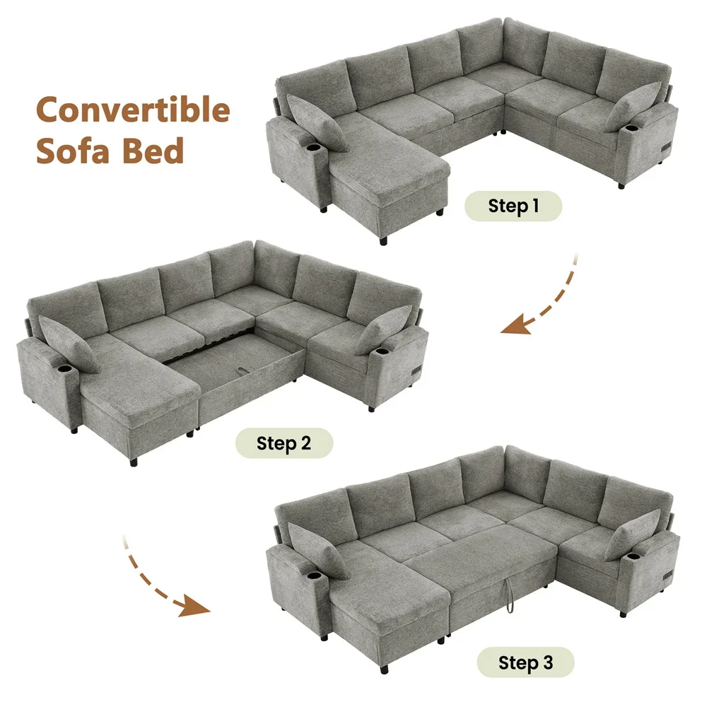 Multifunctional pull-out sofa bed with charging port Home storage