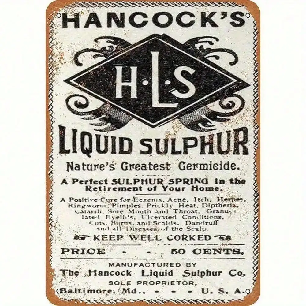 Hancock Apothecary Liquid Sulfur Metal Sign Vintage Rustic Tin Plaque Wall Art Decor For Home Bar Indoor Outdoor