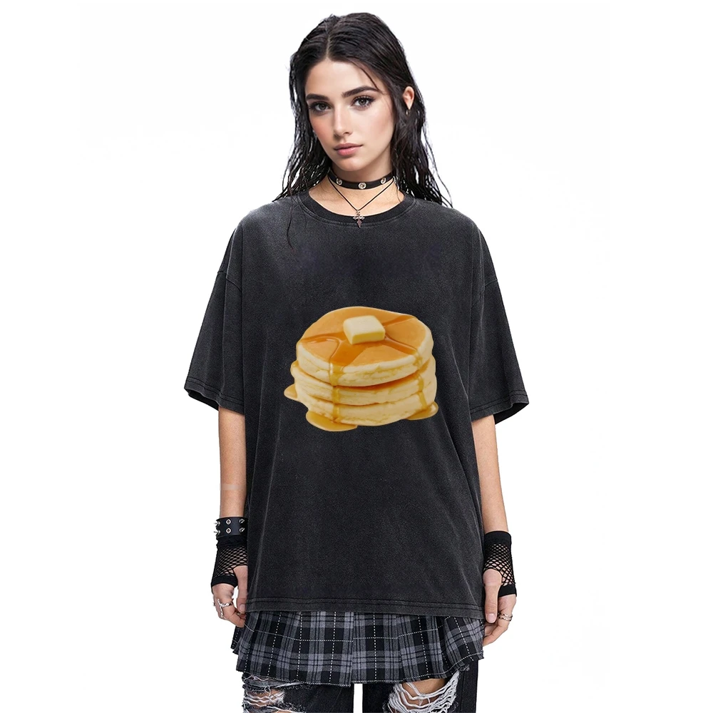 

Женская футболка в стиле гранж, винтажная черная футболка с рисунком блинов, повседневная уличная одежда большого размера, повседневная уличная одежда с графикой