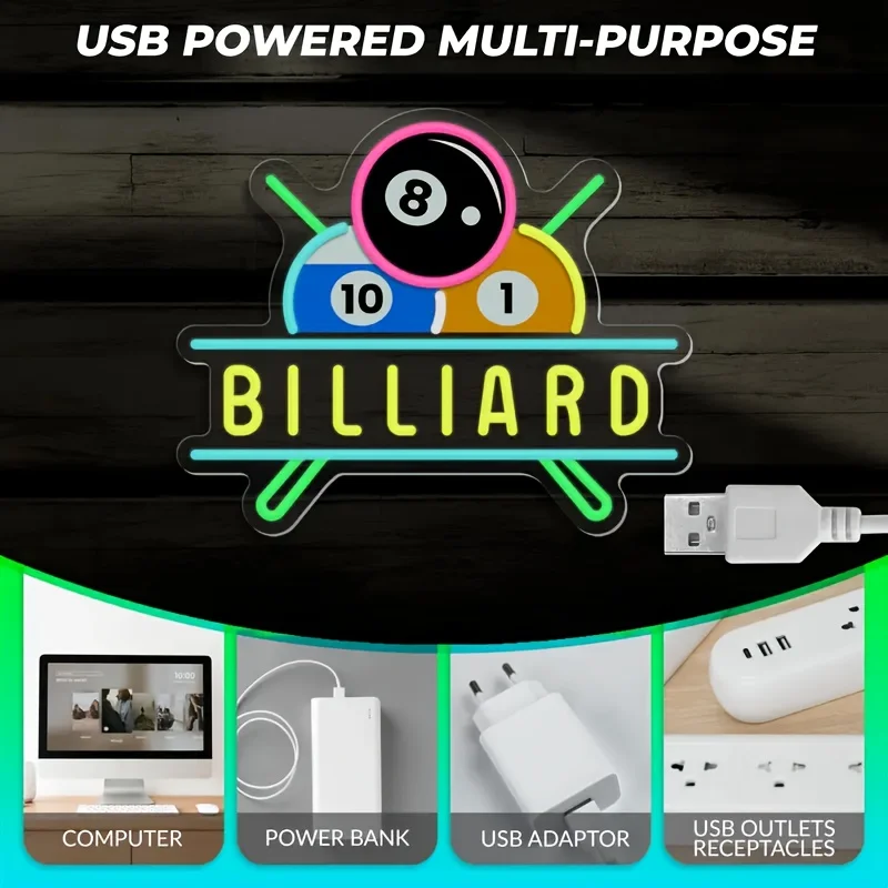 Customizable LED Neon Signs Customized Signs Billiards Room Wall Decoration USB Powered Showcase Display Advertising Multi Color