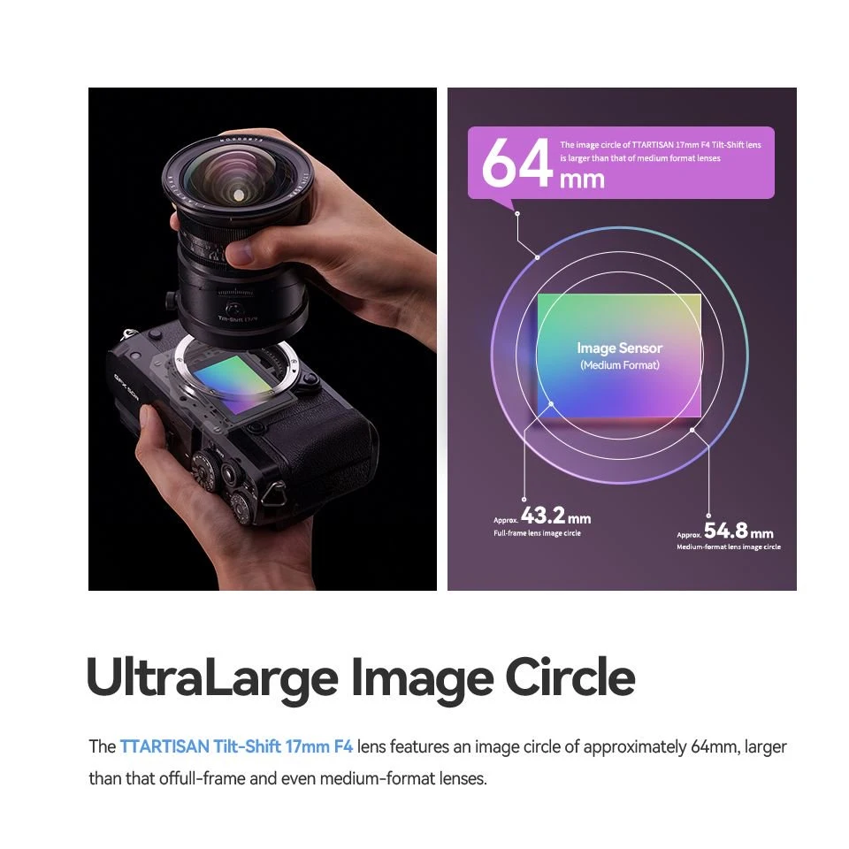 

TTArtisan Tilt-Shift 17mm F4 Manual Focus Full Frame Prime Lens Wide Angle Tilt Lens for Sony E Fuji GFX