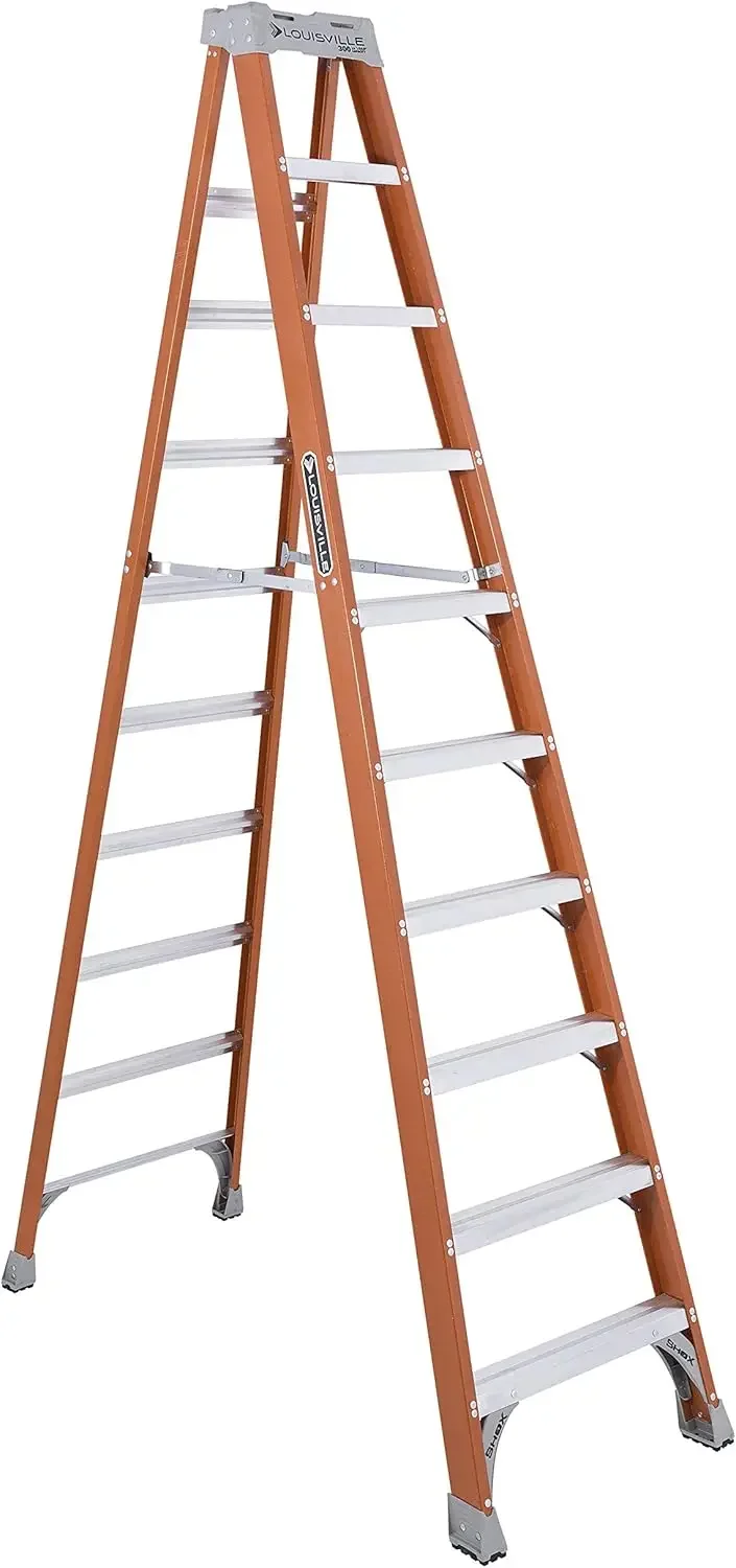 10-Foot Fiberglass Step Ladder, 300-Pound Load Capacity