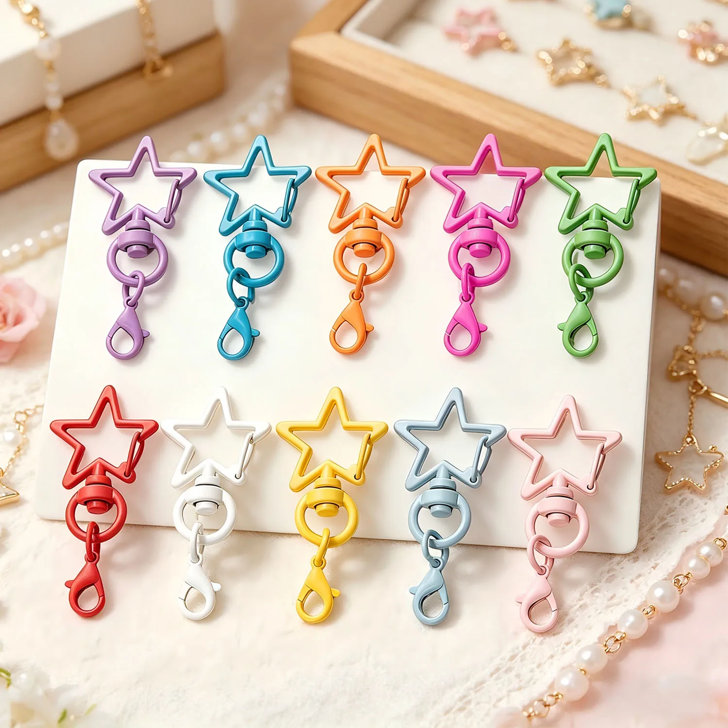 10/20pcs Colorful Key Chain Clasp Keyrings Big Lobster Clasp Hooks Keyfob Star Shaped Keychain for DIY Jewelry Making Supplies image 3