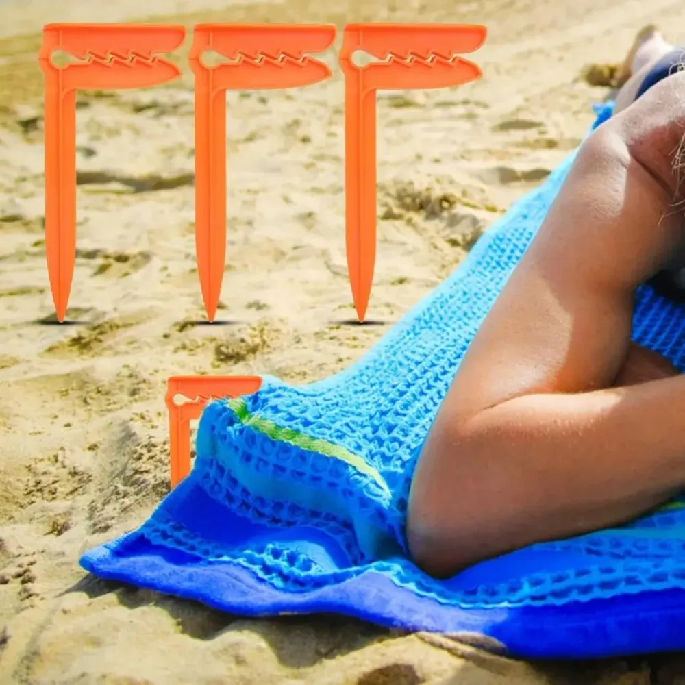 4Pcs Picnic Mat Clips Outdoor Beach Sand Blanket Holder Windproof Tent Peg Stakes Plastic Towel Clamp for Grass Tarp Fixer