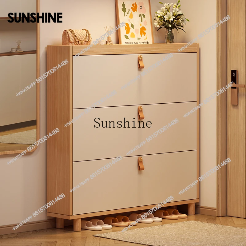 Ultra-thin tipping bucket shoe cabinet indoors against the wall Small narrow thin cabinetX