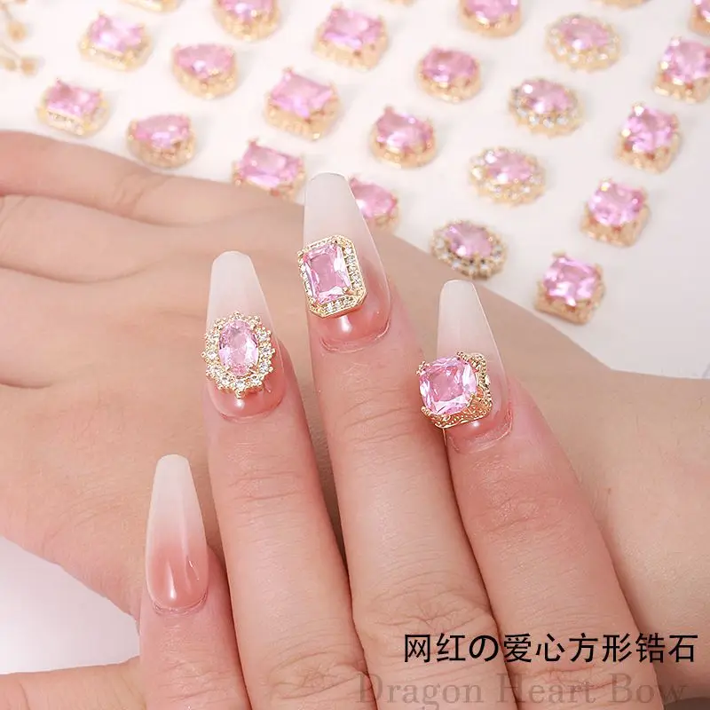 10pcs/lot Christmas Pink Drop Square Zircon Nail Art Crystals Jewelry Rhinestone Nails Accessories Supplies Decorations Charms