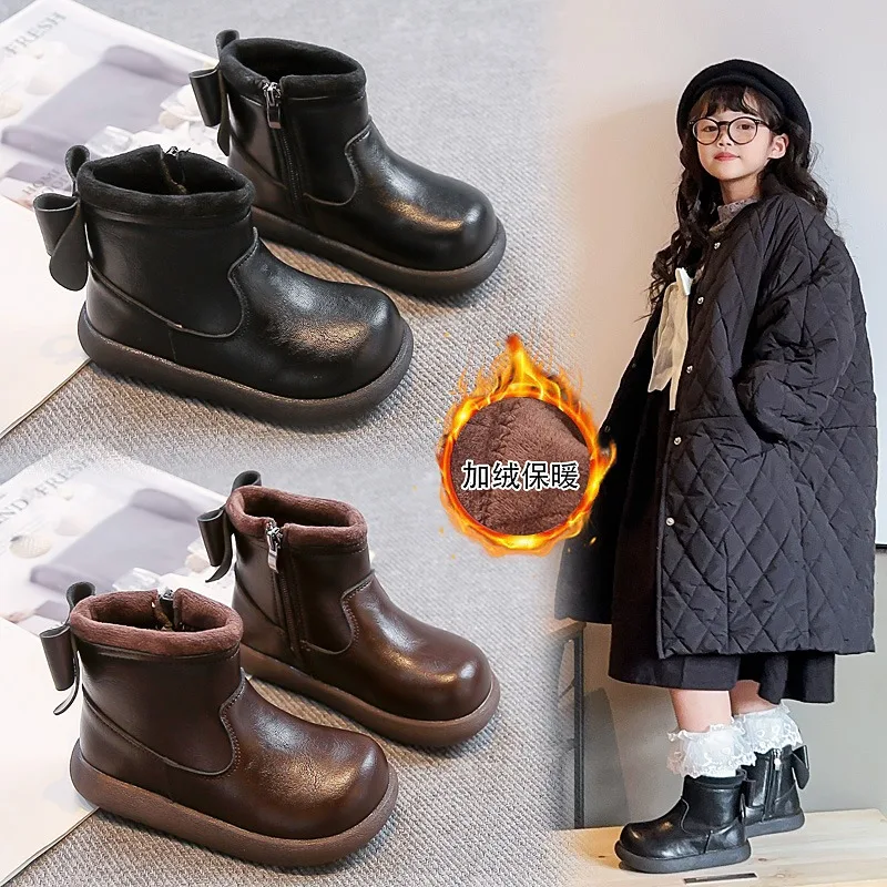 

2025 Childrens Comfortable Outdoor Cotton boot 2025 Winter Boys Girls Warm Plush Ankle Boots Fashion Thick Soled