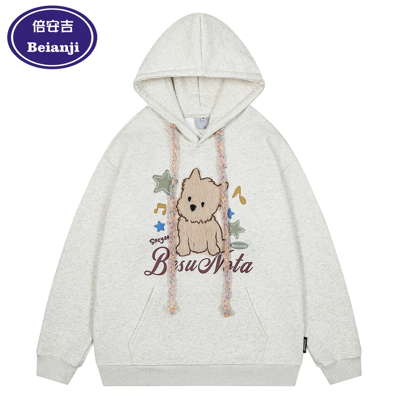 Beianji men bape hoodie American lazy dog loose plus velvet jojo bizarre adventure fashion vintage chic heavy men's pullover new