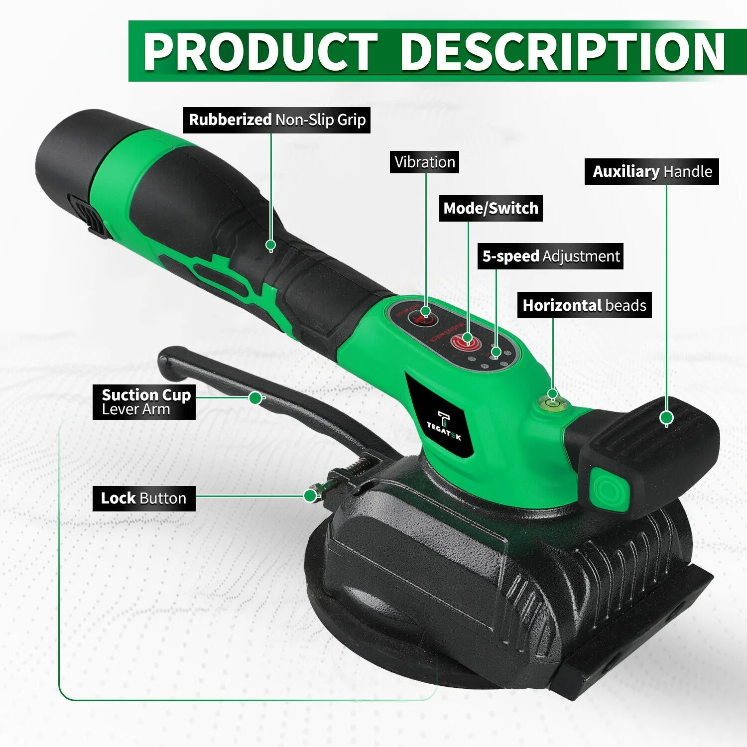 Tegatok Беспроводная машина для выравнивания плитки с вибрацией, 12 В батарея, цифровой дисплей, 5 регулируемых скоростей для напольной плитки