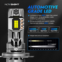 NOVSIGHT N63 H7 LED Light Mini Headlamp 70W 16000LM with Fan 6500K White 12V Plug and Play Car Lights Headlight Bulbs 1:1 Size