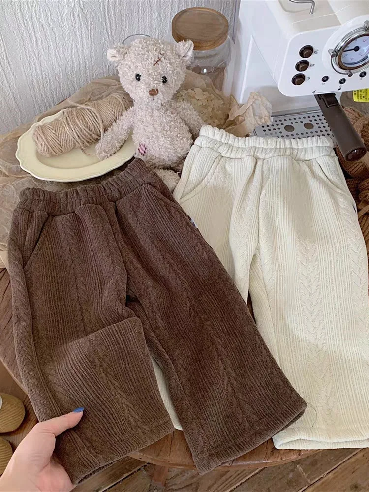 

Women's Baby Fleece Trousers Winter Western Style All-Matching Casual Pants Little Girl Thickening Wide Leg Pants