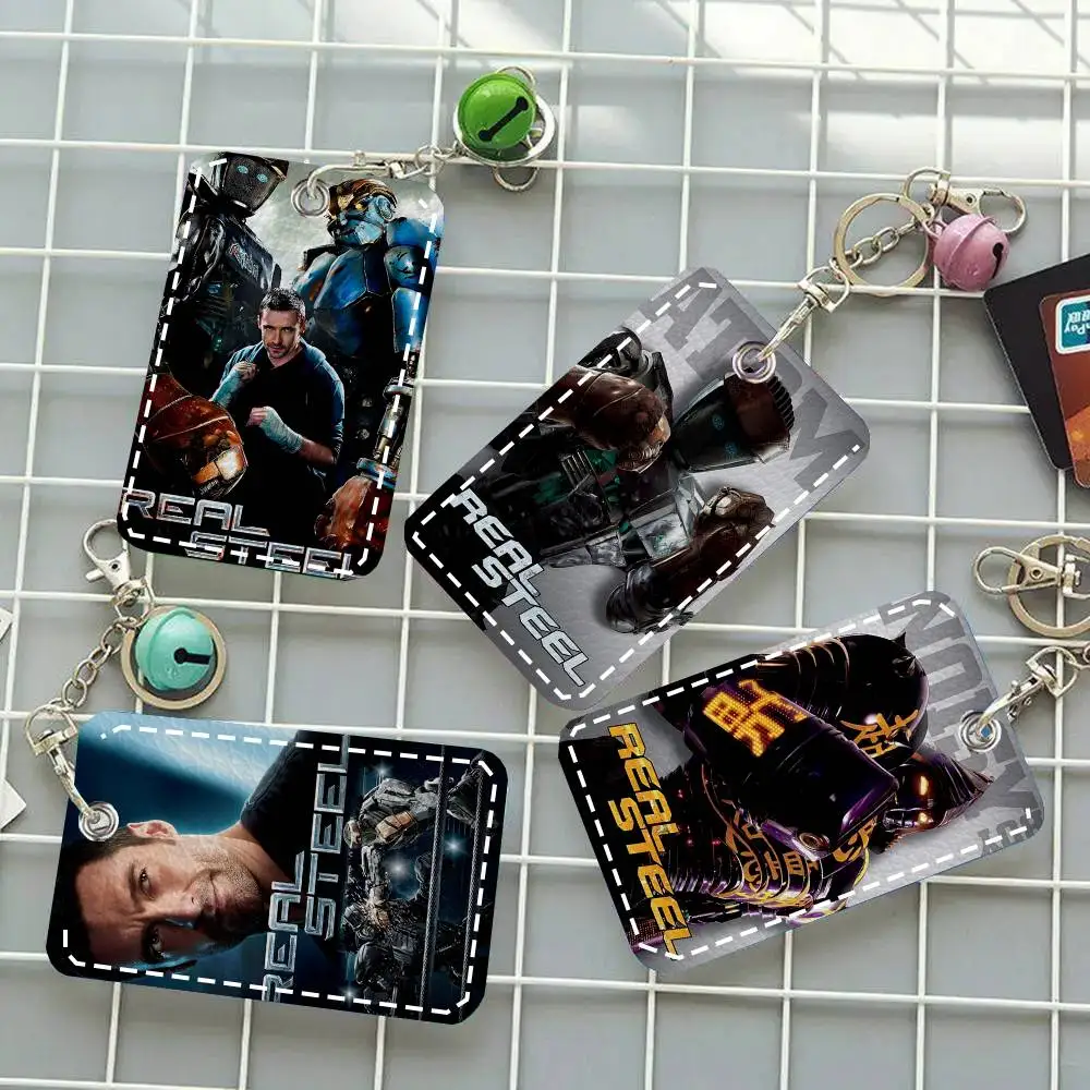1pc Real Steel Movie Card Case Keychain Access Card Bag Key Tag Ring Leather Card Holder Key Ring Access
