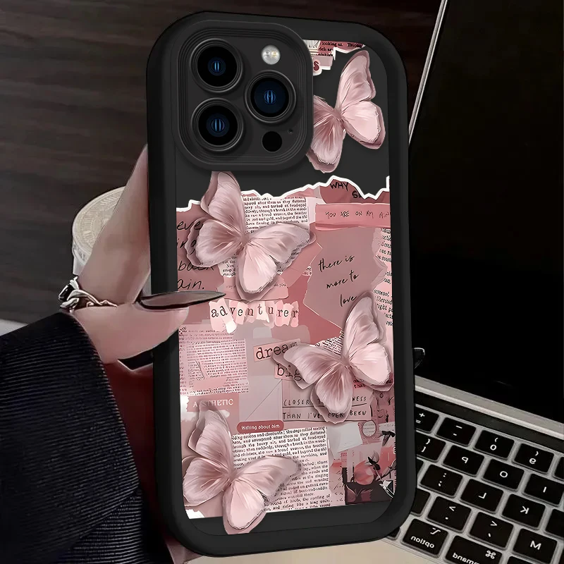 Rosa Schmetterling Ästhetische Silikon Handyhülle für IPhone 17 Air 16 16E 15 14 13 12 11 Pro Max X XS XS Max XR SE 2020 SE4 7 8