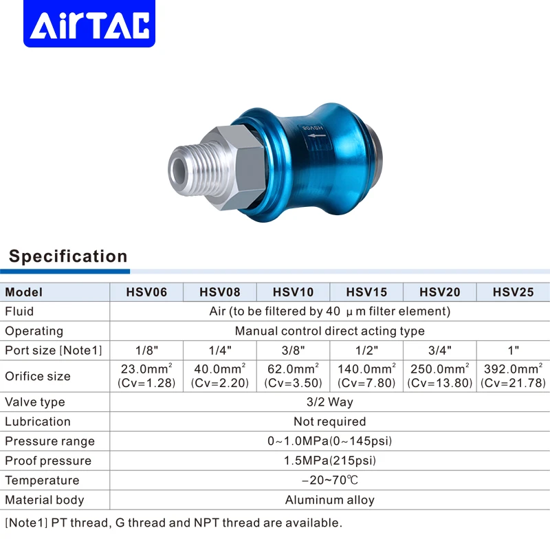 AIRTAC HSV06 08 10 15 20 25 Nipple Slide Pneumatic Air Fitting Speed Valve Check  Hand Valve Hand slide valve