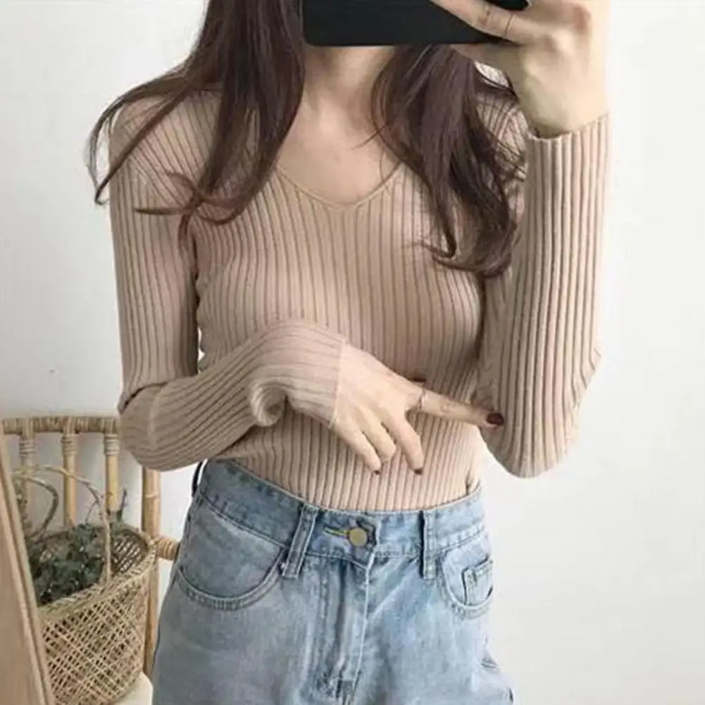 Knitted Women Sweater Button O-neck Pullovers Spring Autumn Basic Sweaters for Female Pullover Slim Solid Bold Stripes Tops