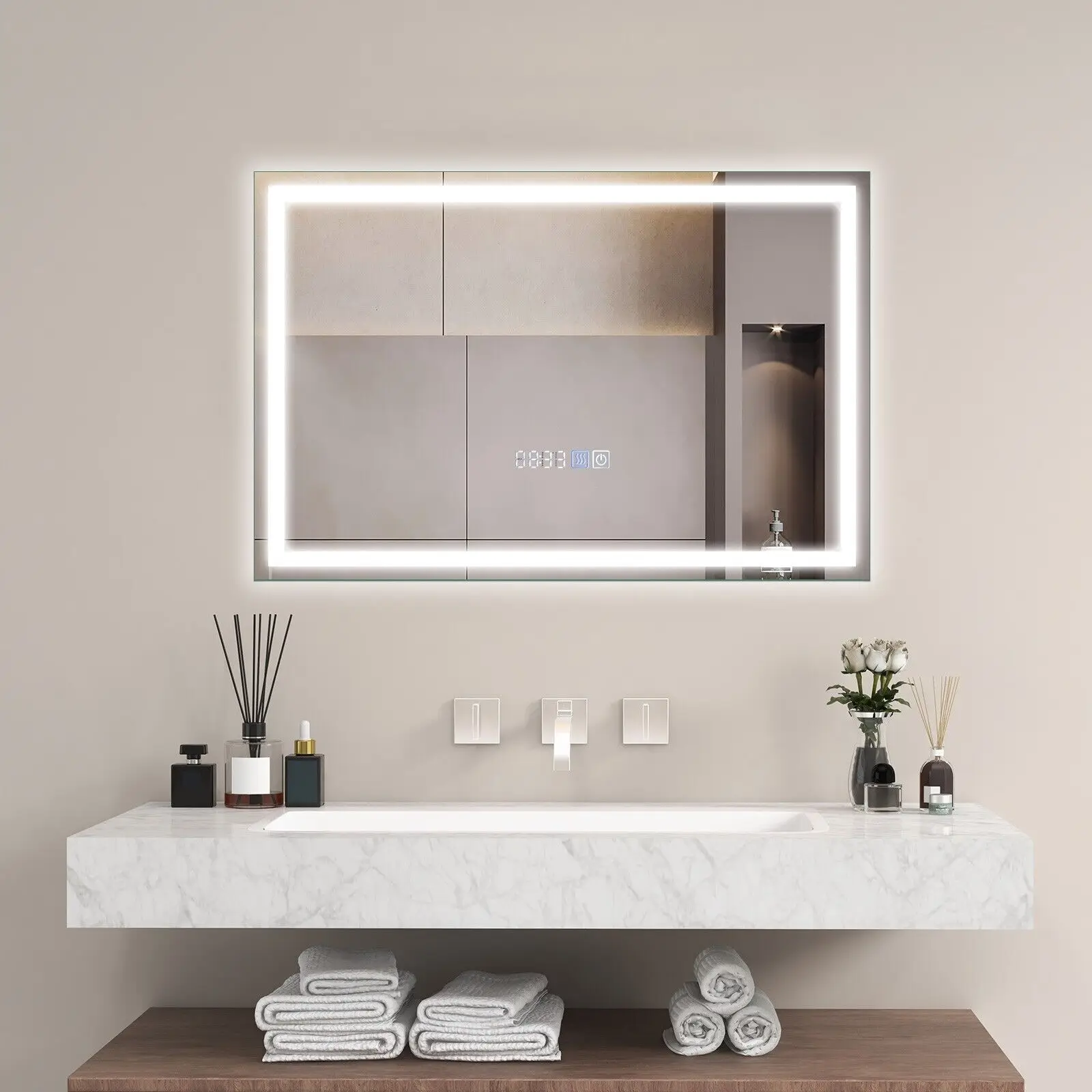 ERGOMASTER 60 x 40 CM LED Lighted Bathroom Mirror Wall Mounted Rectangle Mirror