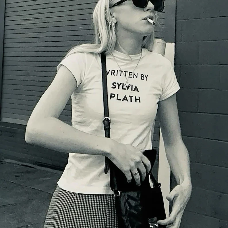 Written by Sylvia Plath 90s Inspired Aesthetic 2000s Women's T-shirt 90s Clothes Vintage Clothing Woman T-shirts Goth Emo Tops