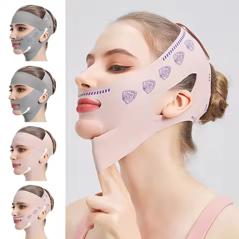 V Line Face Lift Bandage, Double-deck Chin Strap for Slimming Tightening, Adjustable Lifting Belt Facial Mask Tool for Women