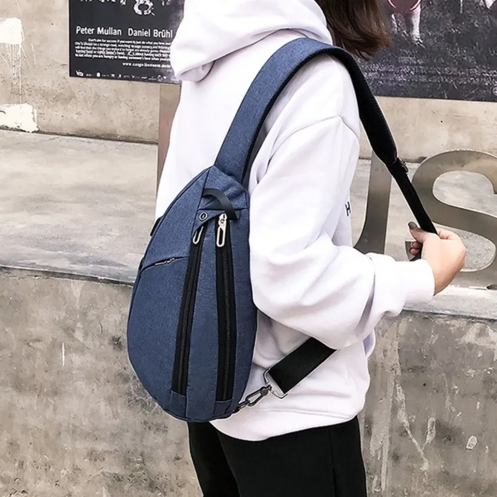 Multilayer Men's Chest Bag Large Capacity Solid Color Oxford Sling Shoulder Bag Multifunctional Adjustable Strap