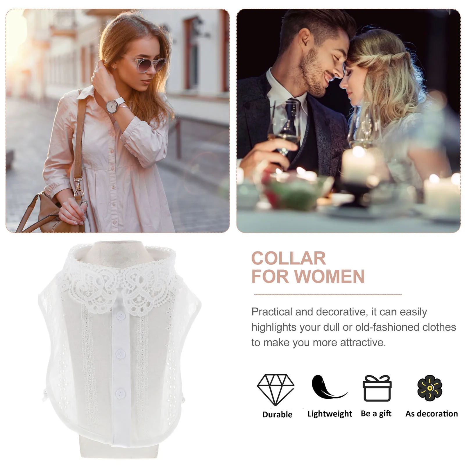 

Lace Shirt Collar For Women Detachable False Collar Soft Cotton Lightweight Clothes Accessory