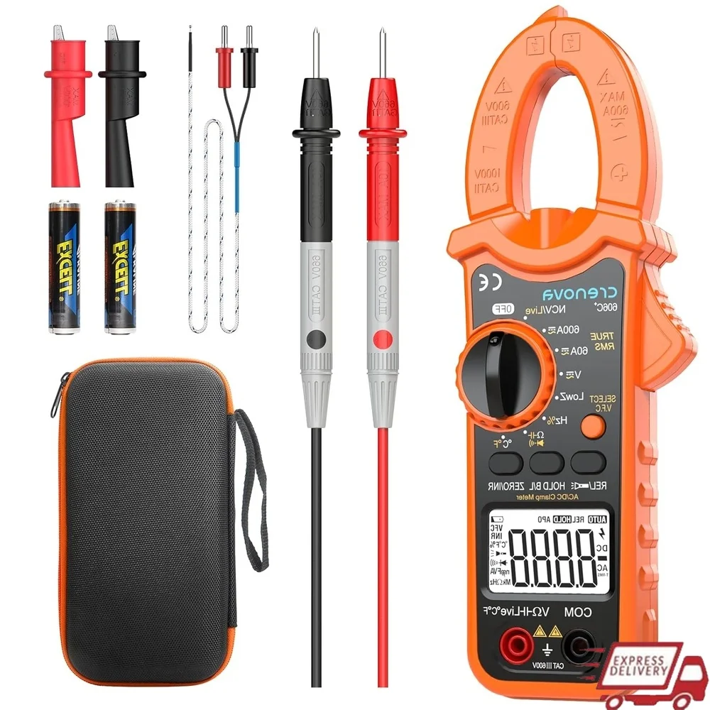 

Digital Clamp Meter 6000 Counts TRMS Voltage Tester Amp Meter AC DC with Inrush Current Temperature Measurement Auto Range