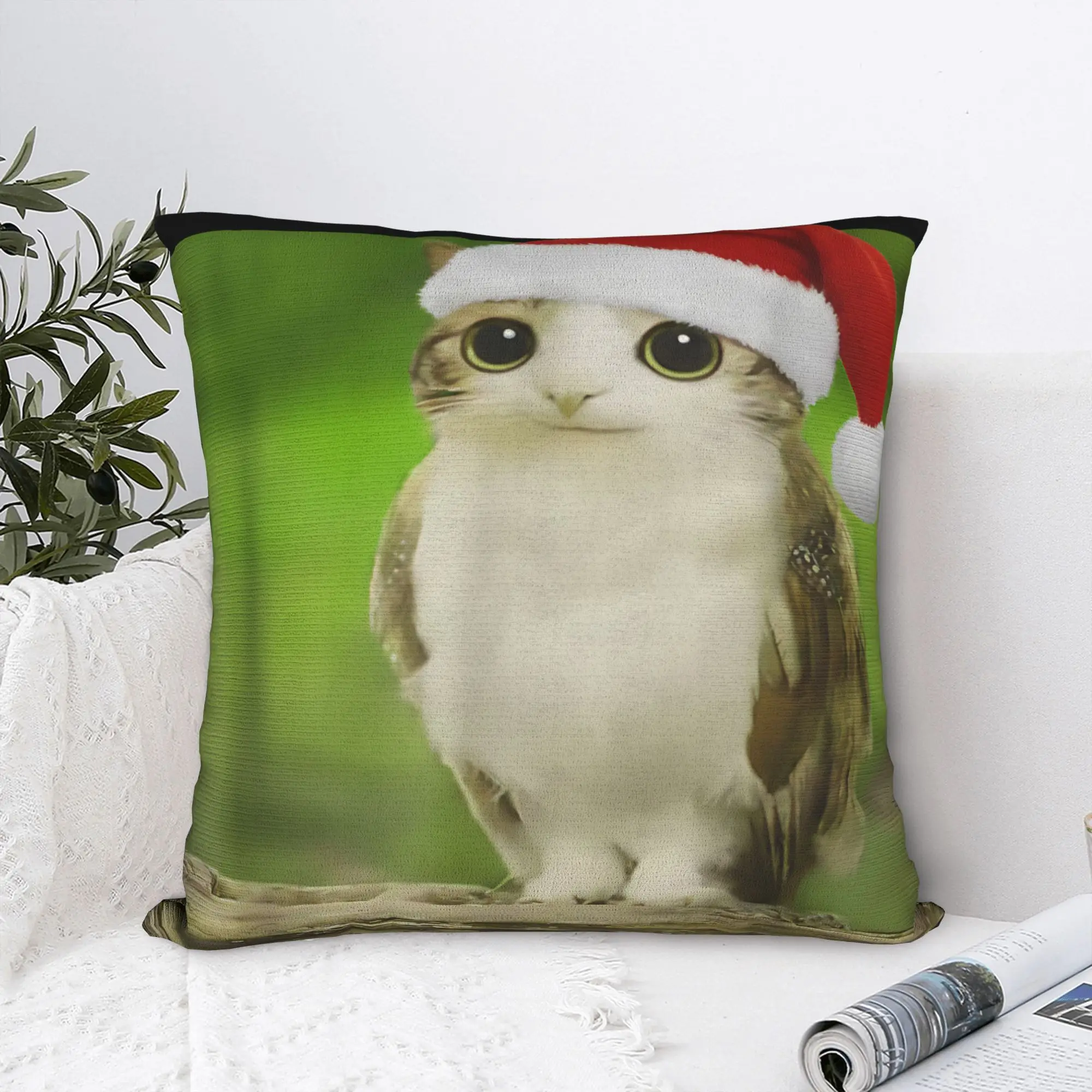 Funny Adorable Cat Owl Brainrot Meme Meowl Christmas Pillow Case Kawaii Pillow Cover Square Pillowcases For Chair Home Decor