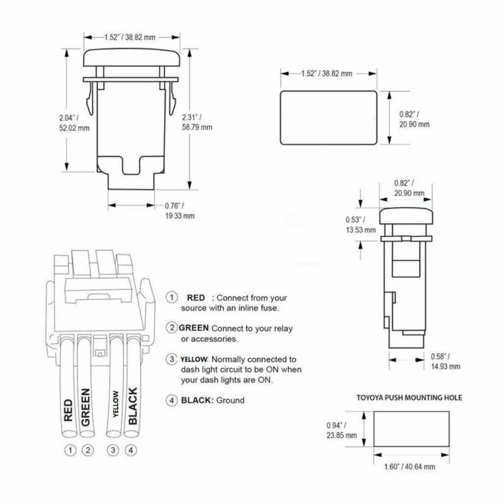 High Quality On-Off Push Switch For Toyota Tacoma FJ Cruiser 4Runner Highlander LED Light Bar Switch Push Button Connector NEW