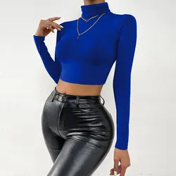 Sexy Long Sleeve Corset Top Women Turtleneck Slim Short T-shirt Fashion Woman Blouse 2023