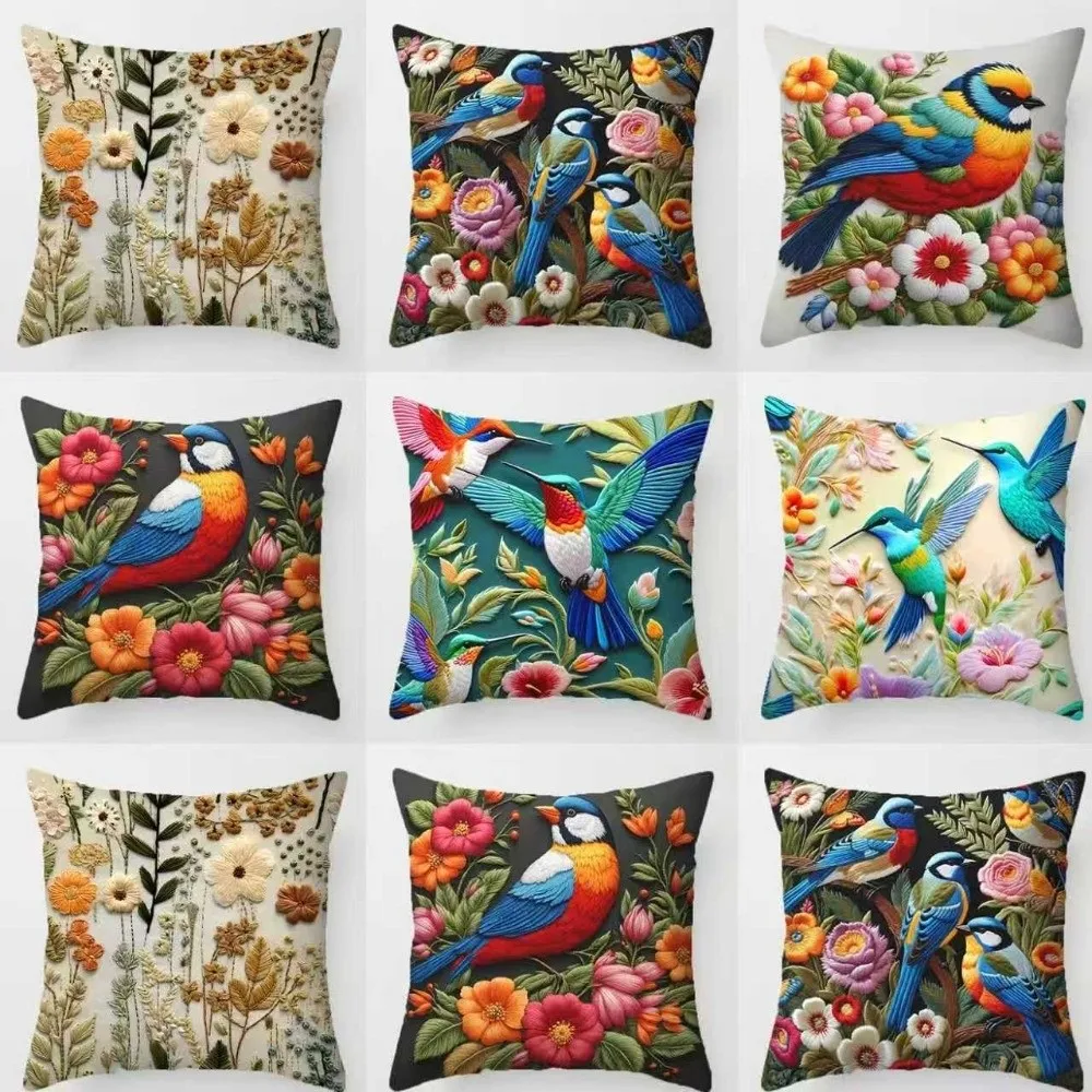 

Creative Flower Bird 45cm Pillow Case Vintage Bohemian Style Decorative Pillowcase Cushion Cover Bedroom Accent