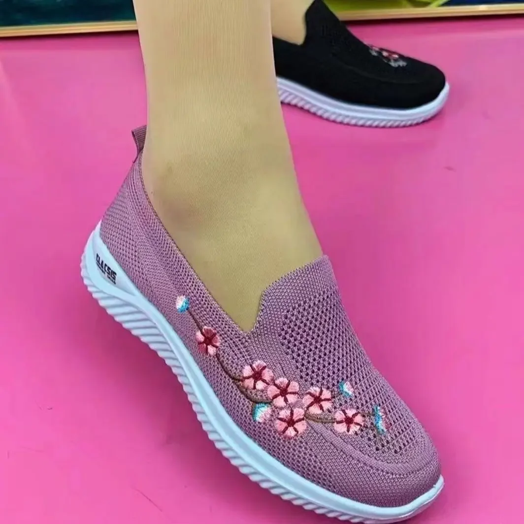Women Sneakers Mesh Breathable Floral Comfort Mother Shoes Soft Solid Color Fashion Female Footwear Lightweight Zapatos De Mujer image 3