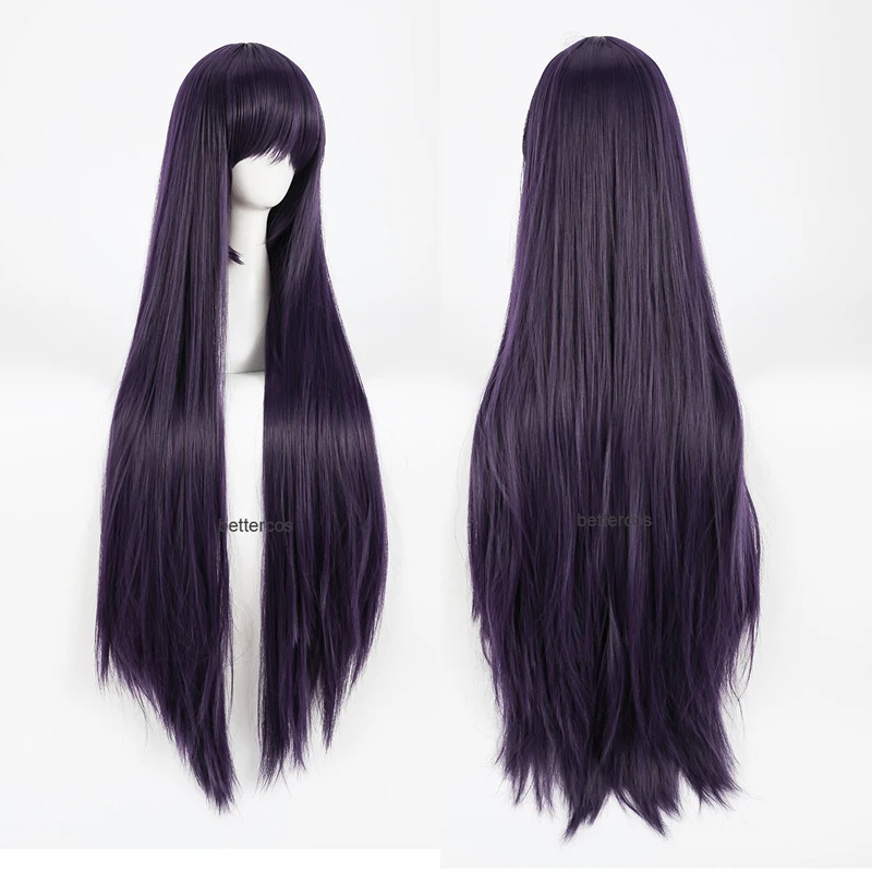 Inu x Boku SS Ririchiyo Shirakiin Riricho Cosplay Perücken 100 cm lange lila schwarze hitzebeständige Kunsthaarperücke + Perückenkappe