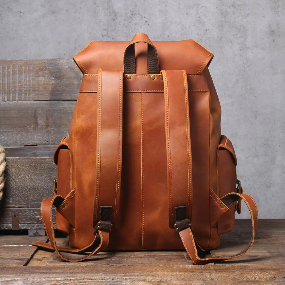S.WORKER Vintage Echtleder-Rucksack Laptop-Tasche Lässige Crazy-Horse-Leder-Schultasche Outdoor-Reise-Weekender-Tasche – Detail 7