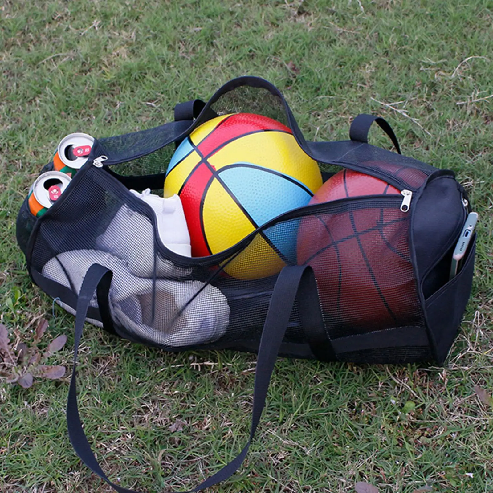 

Multifunction Mesh Duffle Bag Large Basketball Volleyball Storage Bag Portable Gym Handbag for Fitness Workout Yoga Pilates