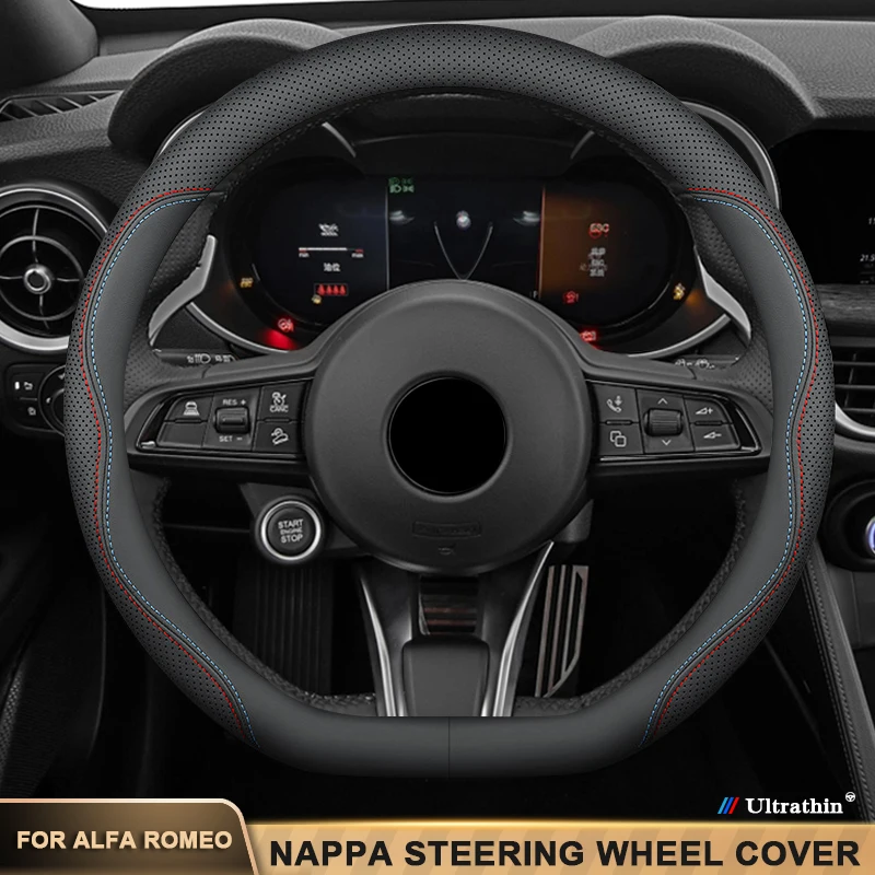 

Ultra-thin Leather Car Steering Wheel Cover For Alfa Romeo Giulia Stelvio Giulietta 147 156 159 166 4C 8C Mito Sportiva Tonale