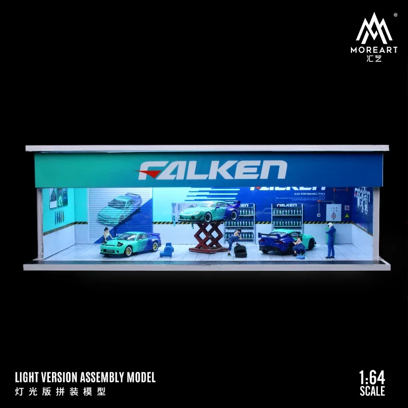 MOREART 1:64 Diorama Diecast Auto Garage Modell bauen LED-Beleuchtung Auto Parkplatz Hintergrund Display Szene Modell Sammlung