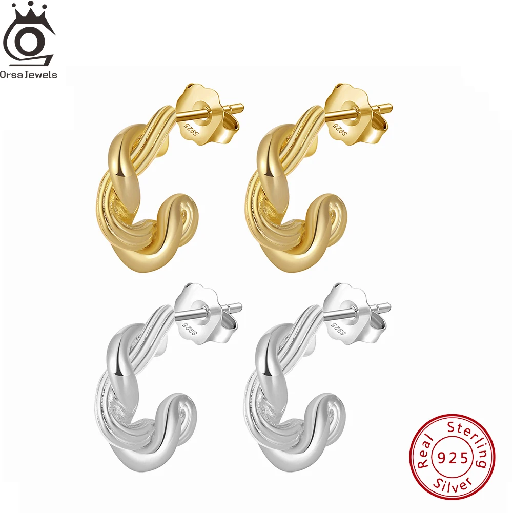 

ORSA JEWELS 925 Sterling Silver Small Twist Hoop Earrings 14K Gold Plated Twisted Stud Earrings Fashion Party Jewelry Gift GAE05