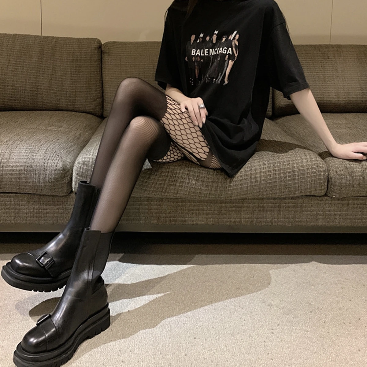 Garter Belt Fish Net Rave Cutout High Waist Tights Japanese Female Net Socks Vulgar  See-Through Porno Party Streetwear 2024