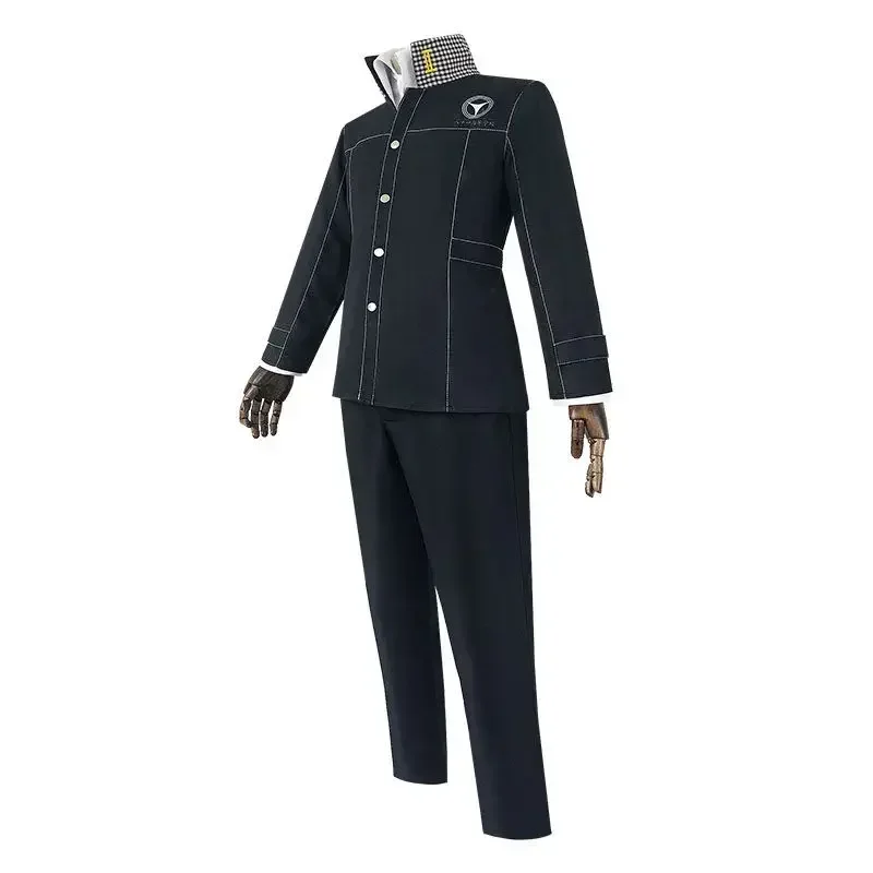 Persona 4 Narukami Yuu Cosplay P4 Game Yu Narukami Cosplay Costume School Uniform Embroidery Plaid Collar Suit Pants White Shirt view 3