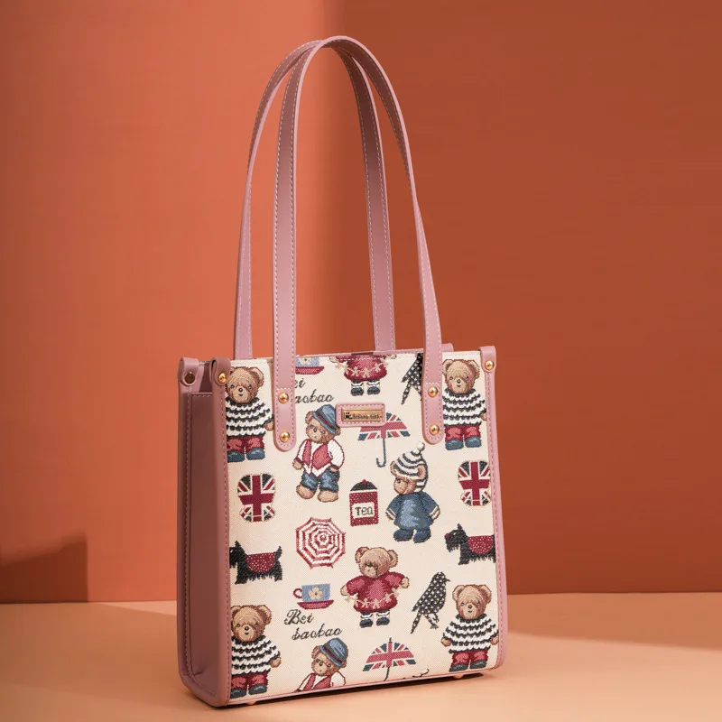 

Small Tote Bag for Women 2025 New Handheld Single Shoulder Crossbody Bag with Small Bear Printing Large Capacity Женская сумка