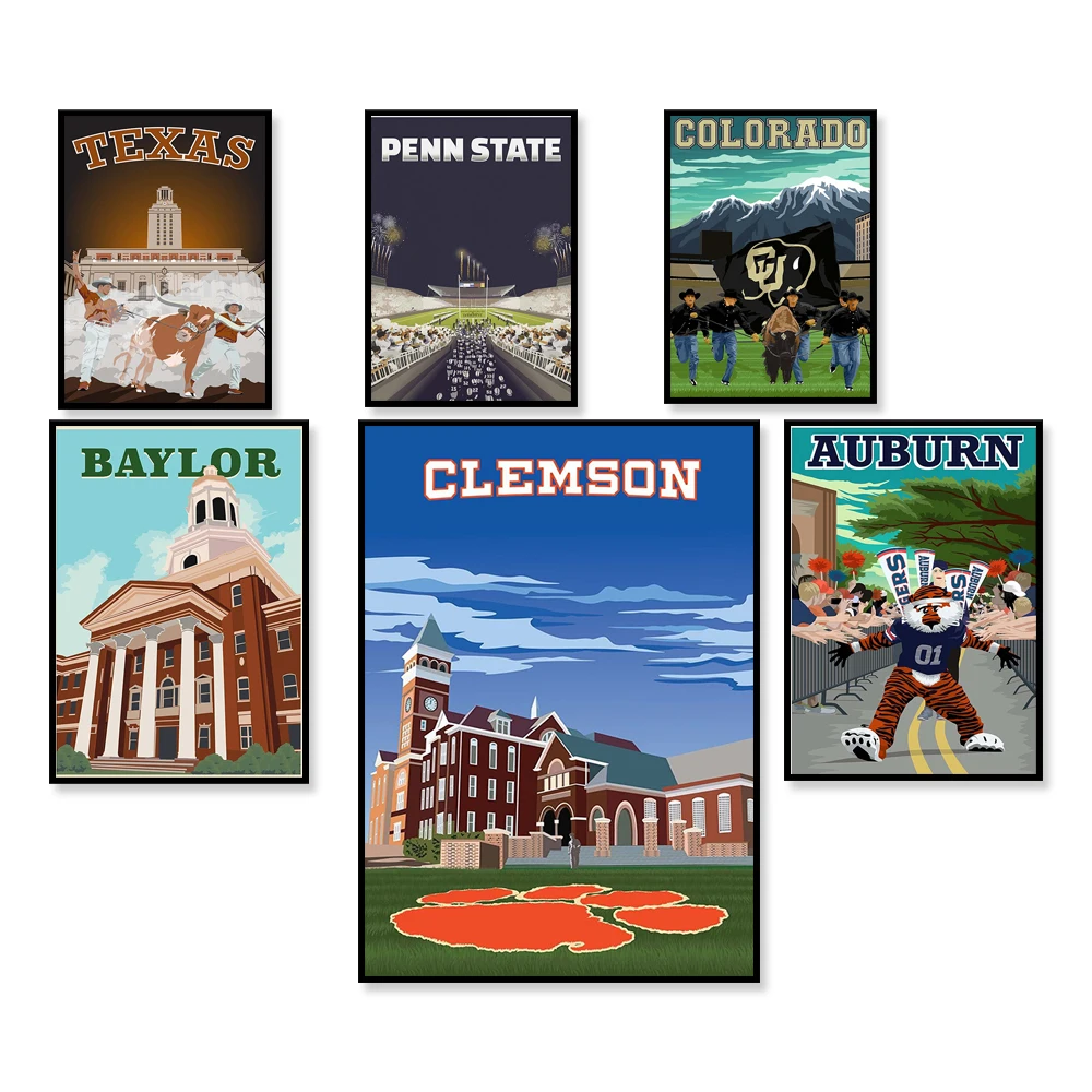 Wake Forest University, University of Texas at Austin, University of Southern California, Villanova University vintage poster