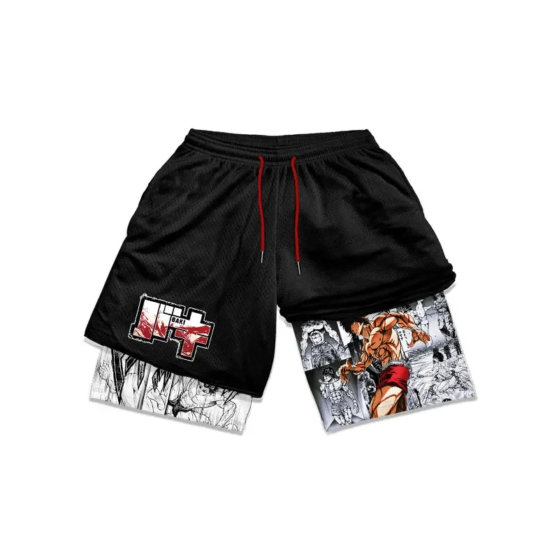 Anime Baki Hanma Gym Shorts Men 2 In 1 Performance Sports Shorts Summer Workout Fitness Running Sweatpants Breathable Sportswear