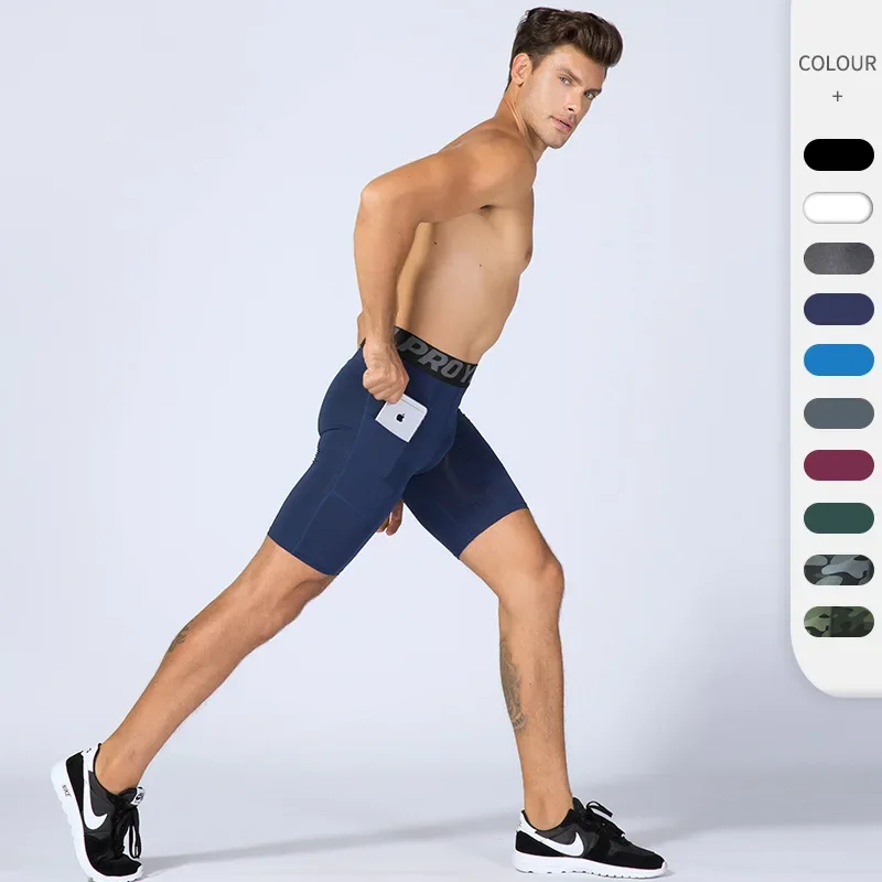 

Tights Sport Man Fitness Shorts with Pockets Running Training Mens Leggings Compression Short Pants Sportswear Gym Accessories