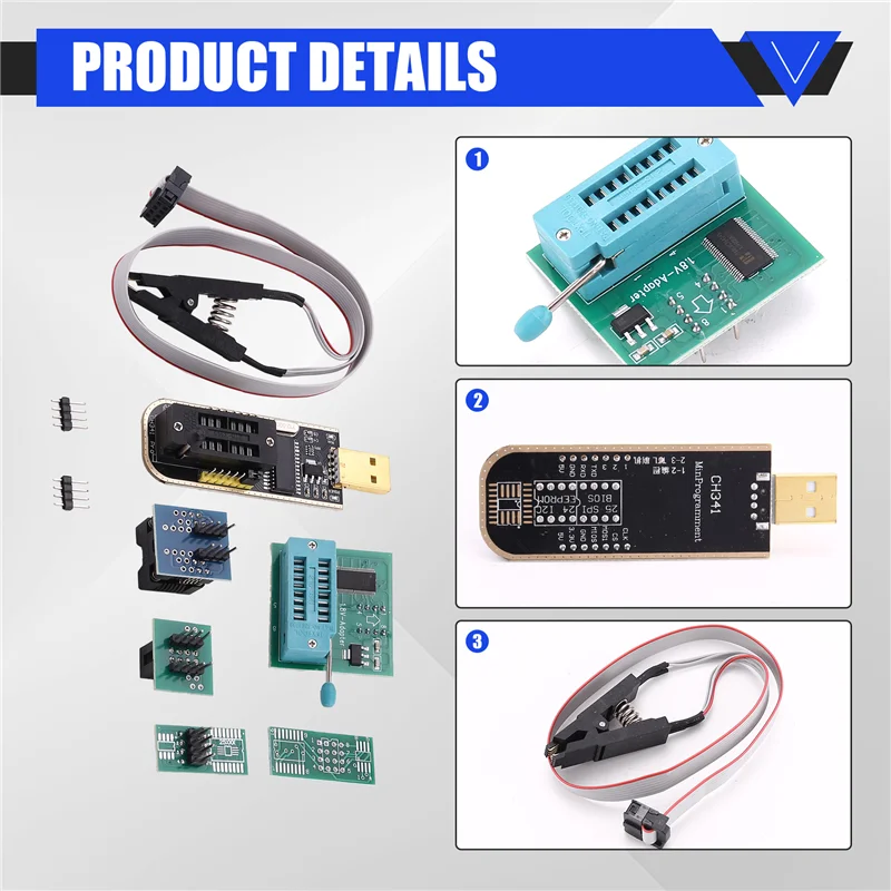 ชุดโปรแกรมเมอร์ BIOS USB รุ่น M18K-CH341A แบบ SOP8 DIP8 รองรับแรงดันไฟฟ้า 1.8V พร้อมซ็อกเก็ตแปลง 8 พิน และคลิปทดสอบ สำหรับ iPhone หรือเมนบอร์ด