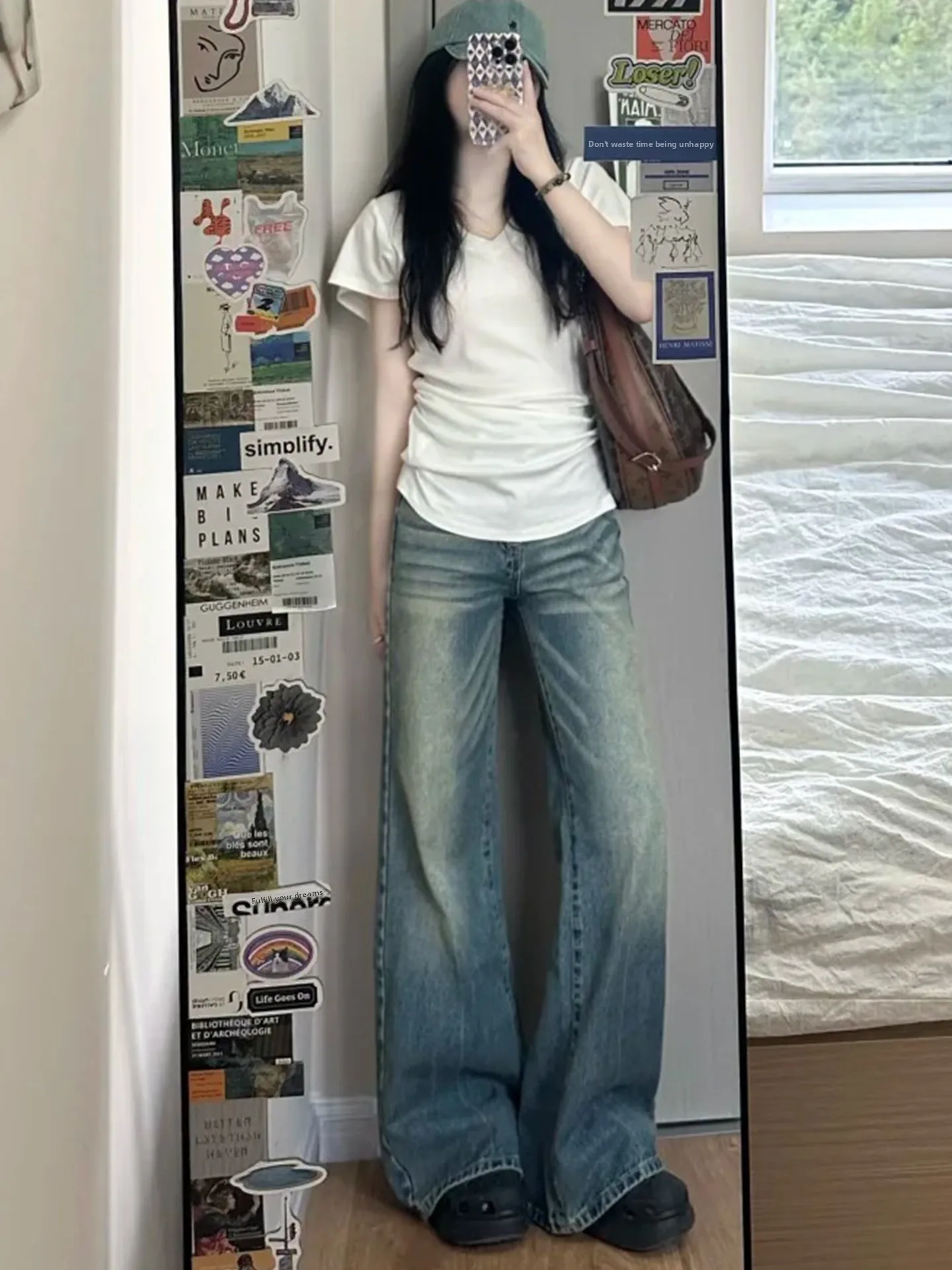 

Summer 2026 High Waist Wide Leg Jeans Thin Washed out Vintage Style Ladies Casual Straight Cut No Brand Registered Trademark