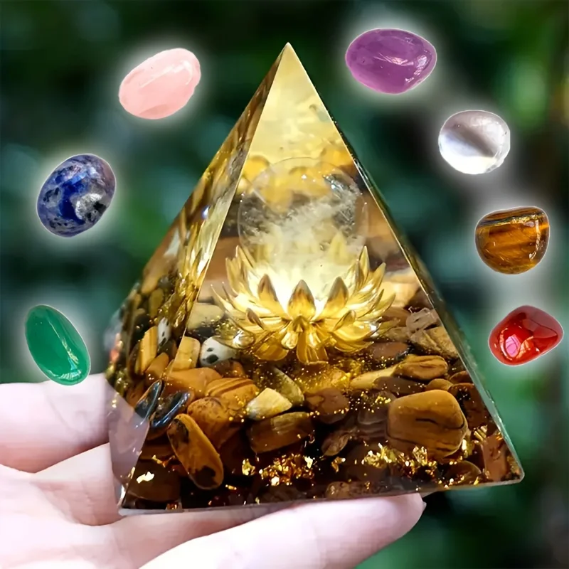 Natural Tiger Eye Crystal Flower of Life Ogden Pyramid, for home decoration, fish tank decoration, best gift for friends on Hall